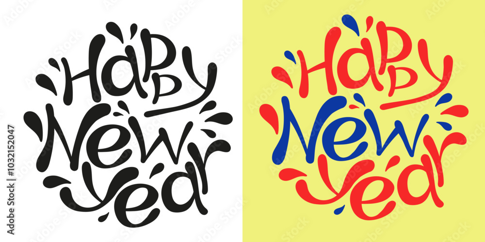 Obraz premium text lettering Happy New Year. Hand drawn vector art.