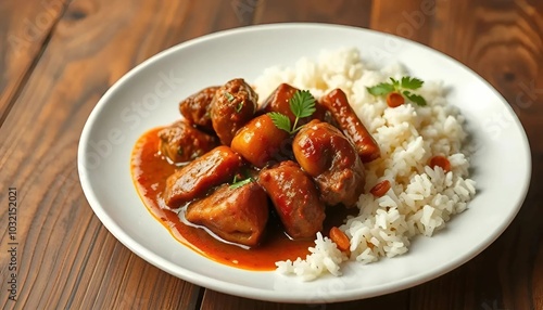 goulash with delicious gravy with rice