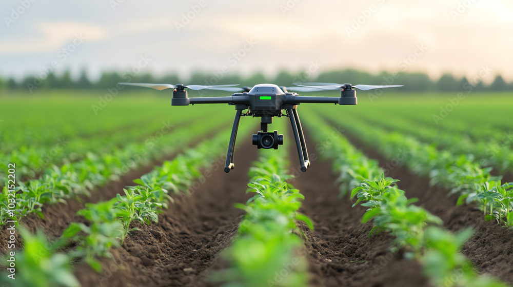 A drone flying over a lush green agricultural field, capturing data and images, showcasing modern farming practices and precision agriculture techniques. A drone flying over a lush green agricultural field, capturing data and images, showcasing modern farming practices and precision agriculture techniques.