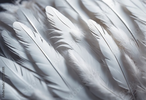 White feathers all over the image. Birds, flight, wings. Beautiful background. Height, flight photo