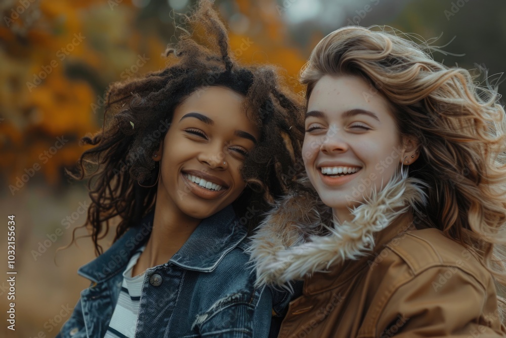 Fototapeta premium Two girlfriends having fun outdoors