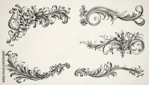 Elegant hand-drawn vintage floral design elements for crafting and decoration