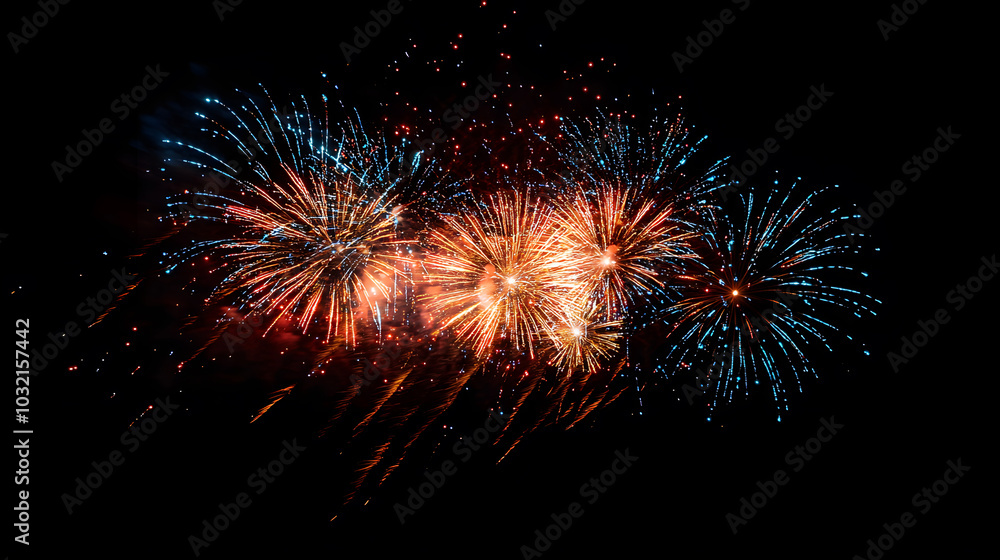 Vibrant fireworks lighting up the dark night sky with bursts of color and sparkles, celebrating the occasion Vibrant fireworks lighting up the dark night sky with bursts of color and sparkles, celebrating the occasion