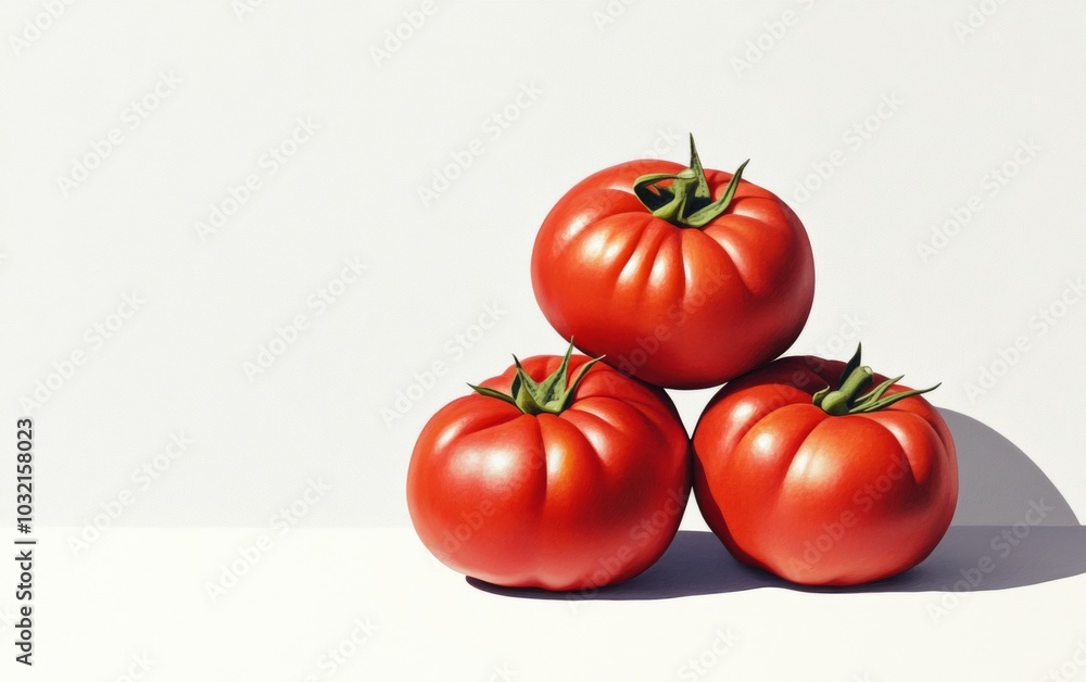 Artistic Arrangement of Heirloom Tomatoes with Realistic Shadows on Light Gray Background for Modern Food Catalog Artistic Arrangement of Heirloom Tomatoes with Realistic Shadows on Light Gray Background for Modern Food Catalog