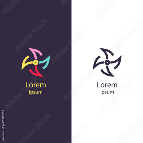Pinwheel-inspired abstract logo, featuring four dynamic curved shapes forming a circular, energetic pattern. Ideal for businesses in motion, technology, or energy sectors.