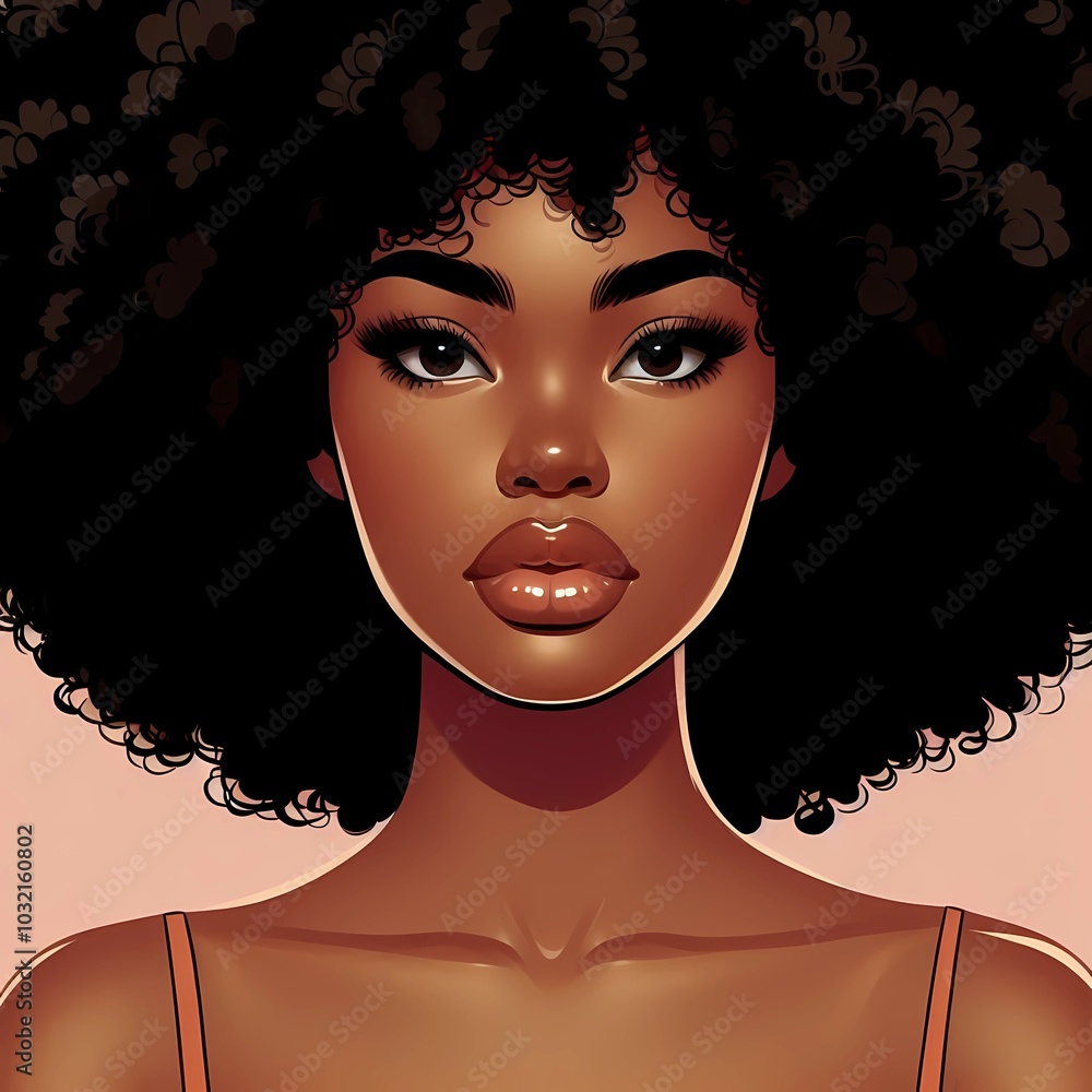 woman with afro hairstyle, beautiful dark skinned woman portrait, illustration woman with afro hairstyle, beautiful dark skinned woman portrait, illustration
