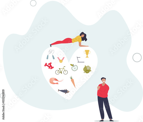 Healthy habits lifestyle as diet eating and active sport.flat design with people.