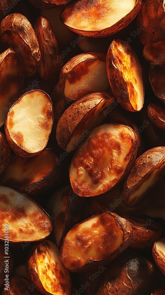 A Close-Up View of Roasted Potato Slices A Close-Up View of Roasted Potato Slices