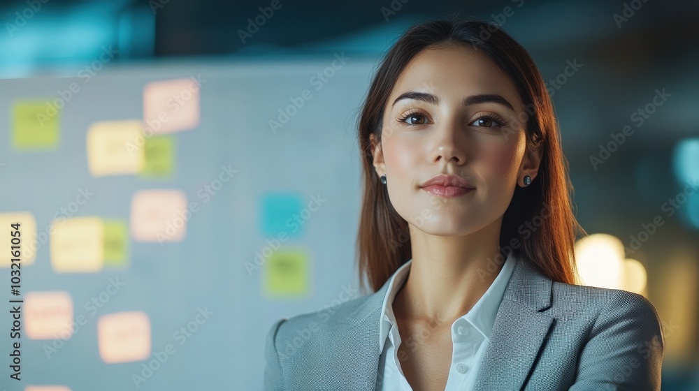 Confident Businesswoman in Brainstorming Session Confident Businesswoman in Brainstorming Session