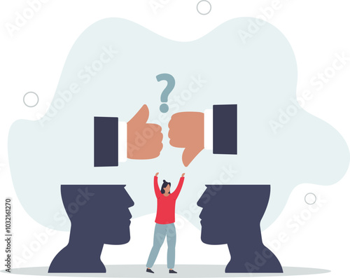 Perception process to interpret information, though or opinion depend on personality or perspective,flat design with people.