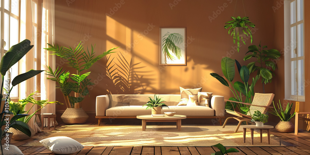 Obraz premium Earthy Brown Grounding Room: Fostering Connection to Nature for Stability