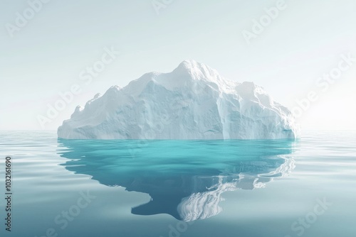 A serene iceberg floating in calm waters, surrounded by a peaceful atmosphere, showcasing the beauty and tranquility of nature's icy formations.