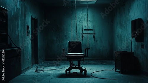 Dark Execution Room with Empty Electric Chair