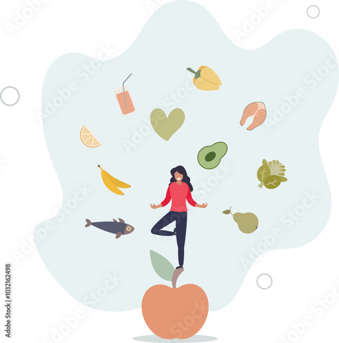 Mindful eating and daily diet with harmony and balance.flat design with people.