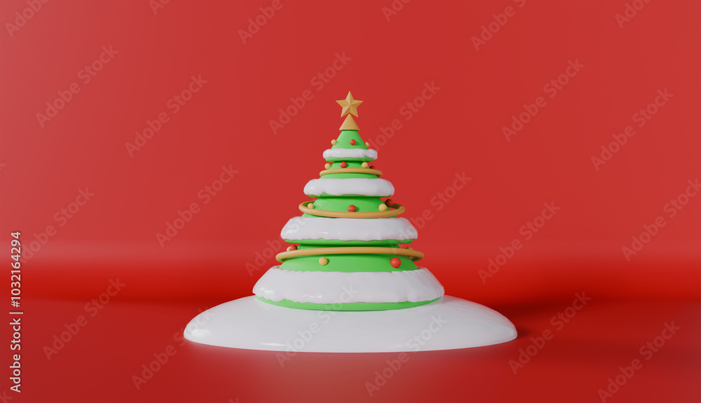 Green fir tree with star on top, perfect for Christmas card Green fir tree with star on top, perfect for Christmas card