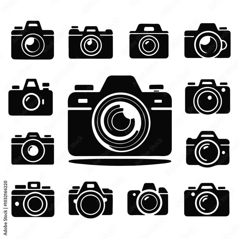 silhoutte camera schaut vector icon set on white background silhoutte camera schaut vector icon set on white background