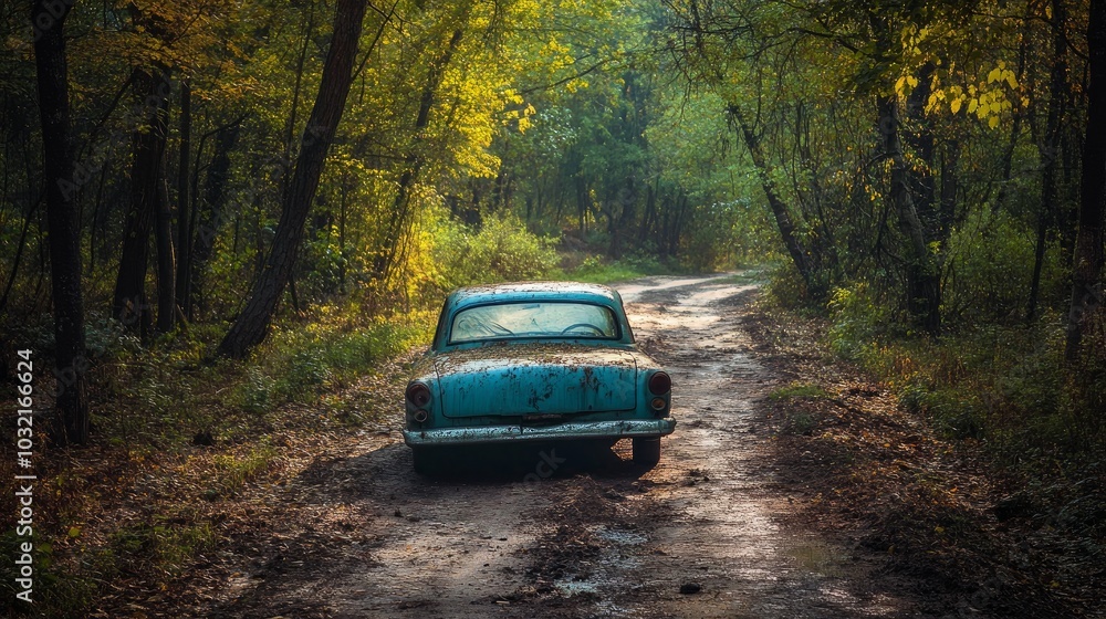 Vehicle in a forest on a dirt road Sofia, Bulgaria Vehicle in a forest on a dirt road Sofia, Bulgaria