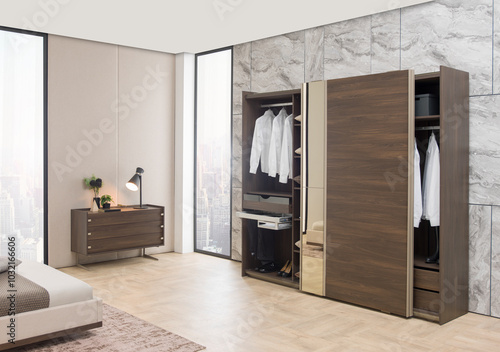 modern bedroom interior design concept and modern lamp