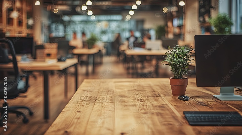 Wooden desk in a modern office. Perfect for showcasing products or technology. Wooden desk in a modern office. Perfect for showcasing products or technology.