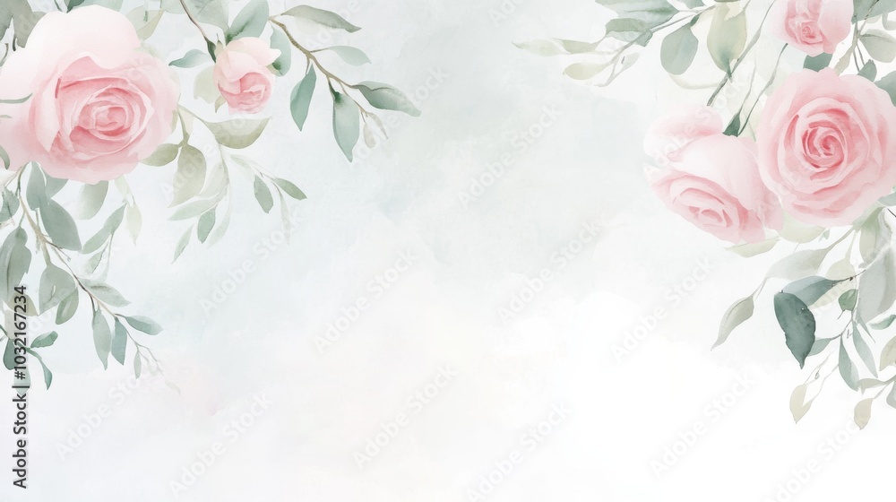 seamless border of pink roses and foliage in soft watercolor delicate washes blend hues, creating dreamy pastel palette leaves rendered in muted sage tones subtle vintage patina evokes timeless seamless border of pink roses and foliage in soft watercolor delicate washes blend hues, creating dreamy pastel palette leaves rendered in muted sage tones subtle vintage patina evokes timeless