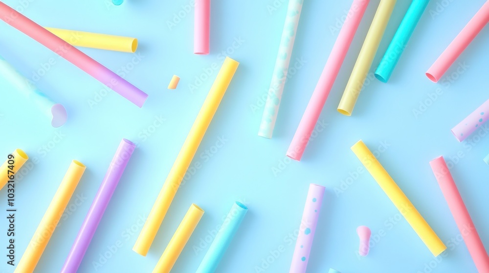 Colorful Straws on Blue Background Colorful Straws on Blue Background