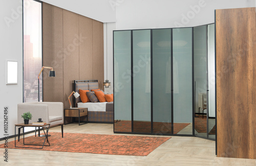 modern bedroom interior design concept and modern lamp