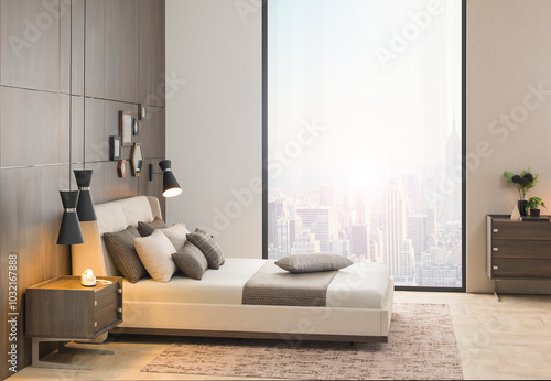 modern bedroom interior design concept and modern lamp