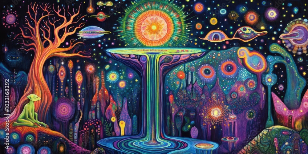 Fototapeta premium Surreal abstract landscape with cosmic elements.