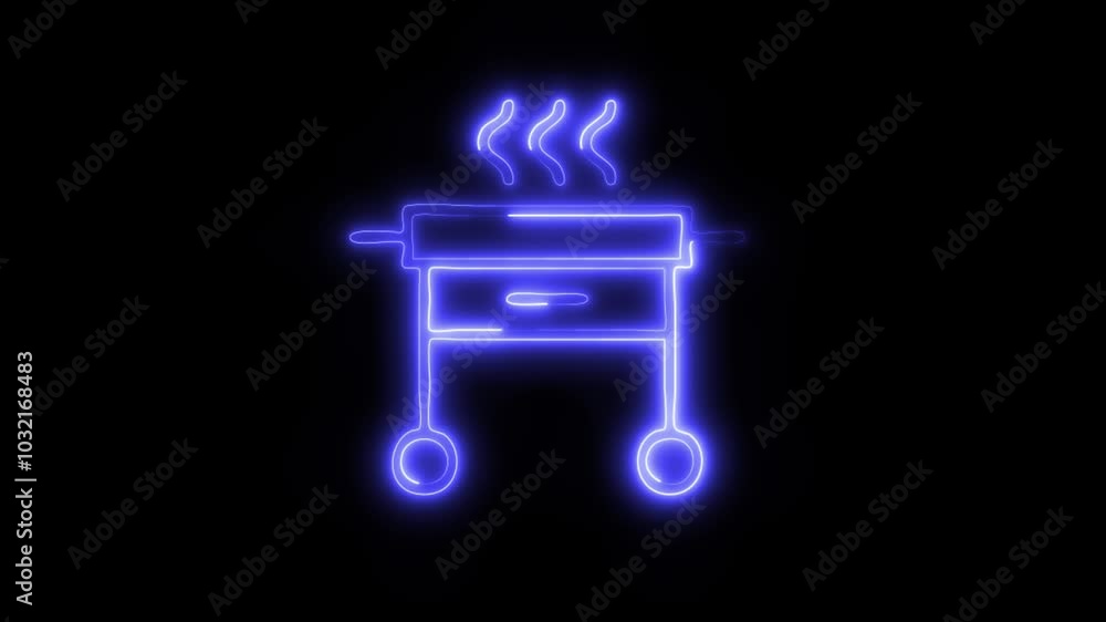 Glowing BBQ Icon in HD Video Neon Animation – Barbecue and Outdoor Cooking Symbol on Black Background Glowing BBQ Icon in HD Video Neon Animation – Barbecue and Outdoor Cooking Symbol on Black Background
