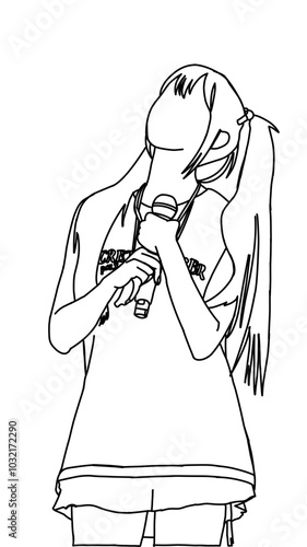 Vector illustration of a fashion stage sketch. Korean idols performing. Female fashion idol. Female singer performing in beautiful clothes.