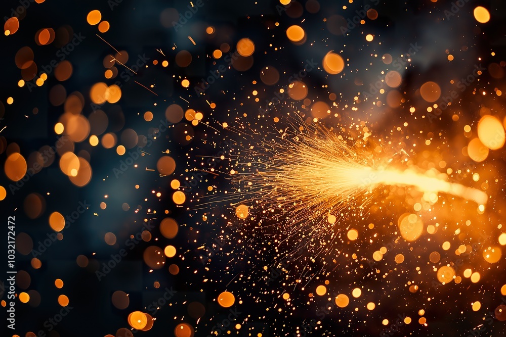 Obraz premium Spinning firecrackers emit vibrant sparks during a celebration at night, illuminating the dark sky with mesmerizing patterns of light