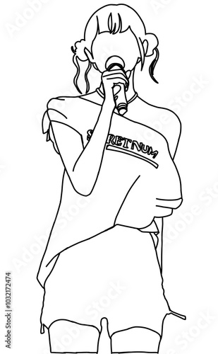 Vector illustration of a fashion stage sketch. Korean idols performing. Female fashion idol. Female singer performing in beautiful clothes.