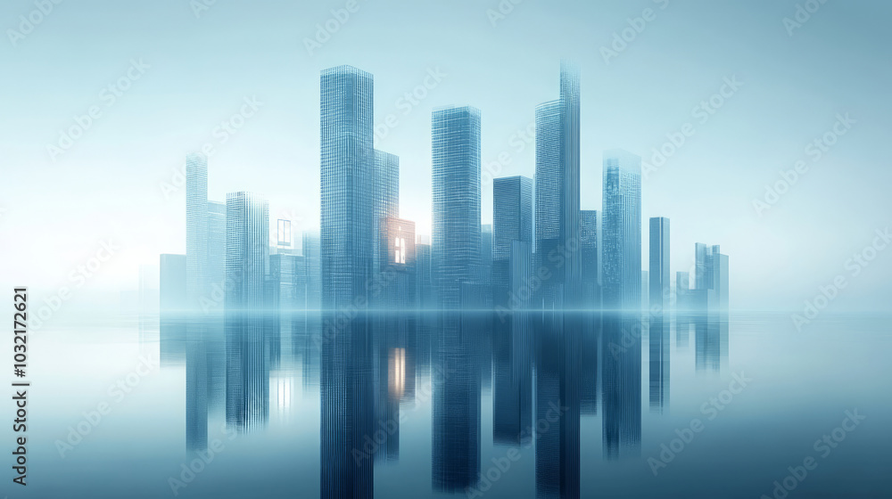 Abstract line building city skyline reflection background Abstract line building city skyline reflection background