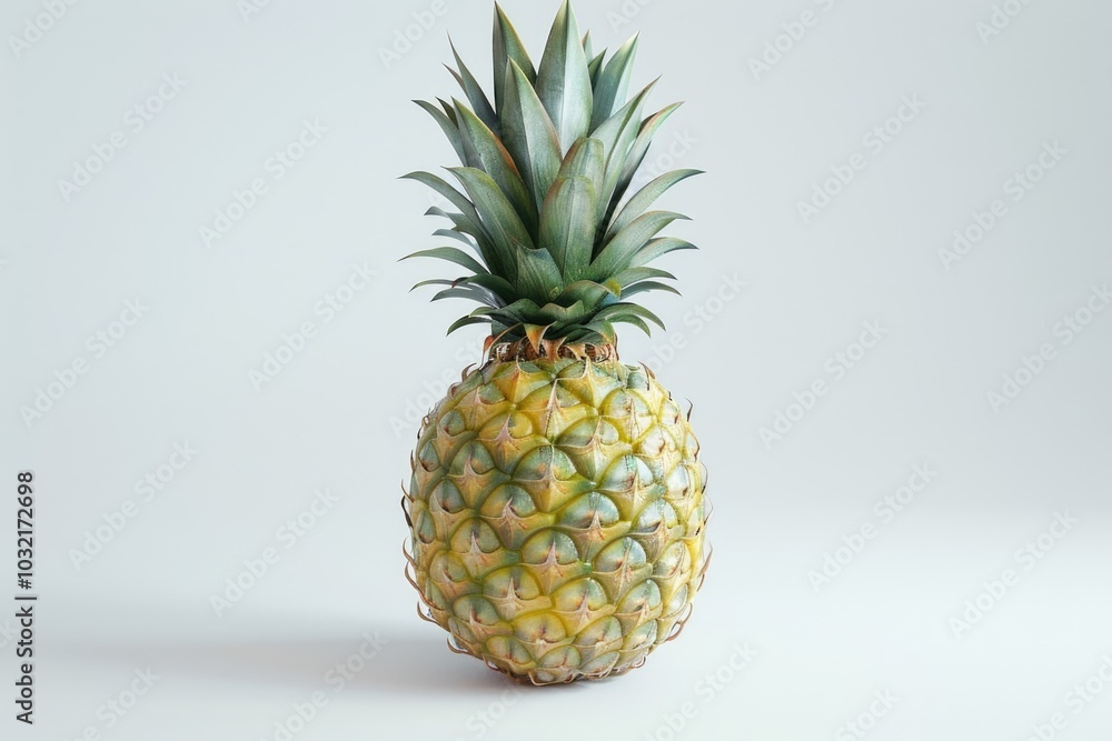 Tasty whole pineapple with leaves on white background Tasty whole pineapple with leaves on white background