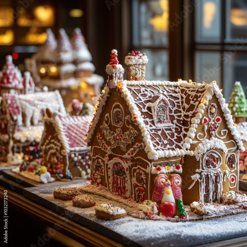 Gingerbread houses decorated for Christmas holiday 