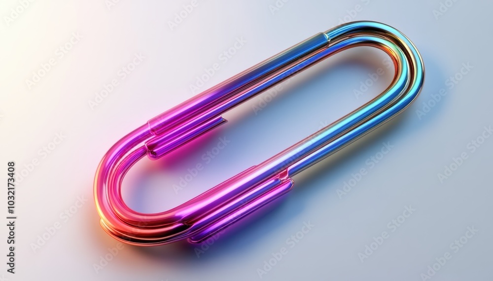 3D illustration of a colorful paper clip casting a vibrant shadow on a surface 3D illustration of a colorful paper clip casting a vibrant shadow on a surface