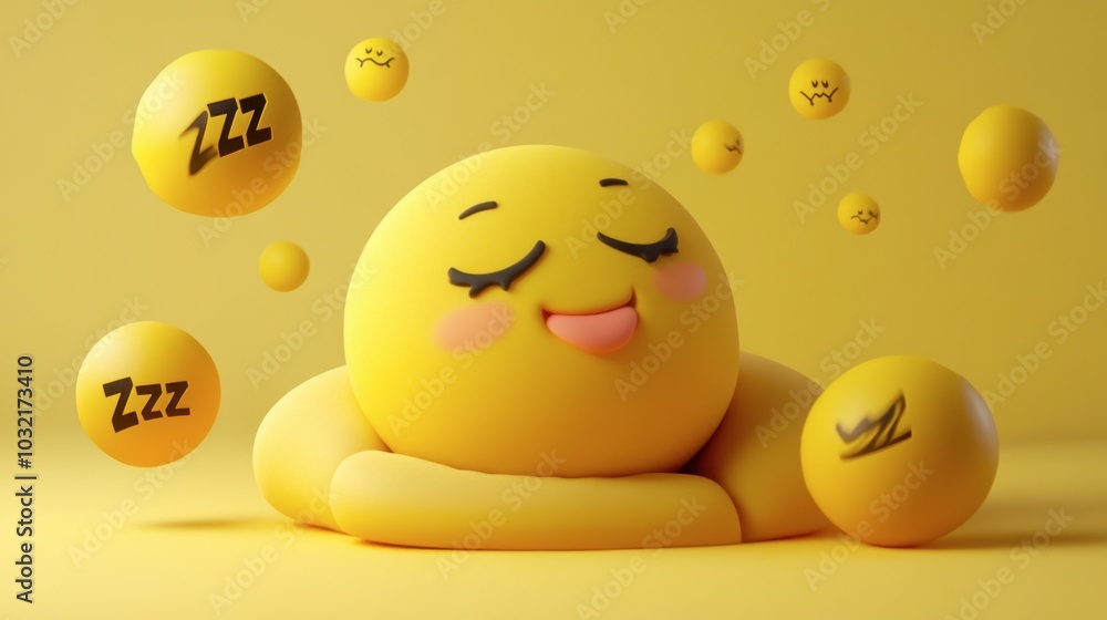 Fototapeta premium Happy Yellow Character with Sleepy Emotion Balls