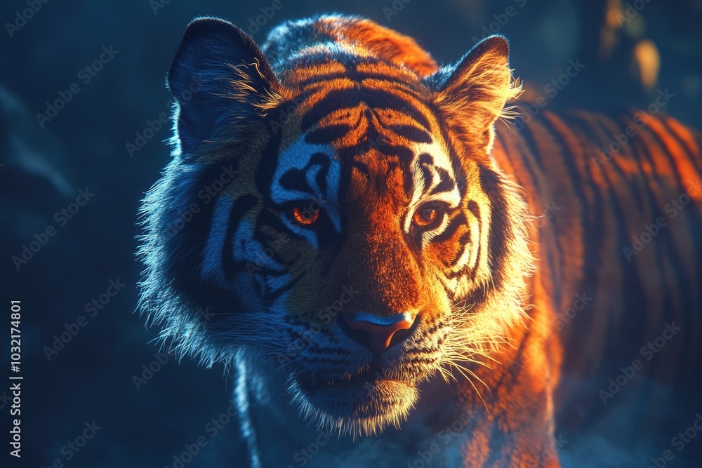 A close-up shot of a tiger's face with a blurred background A close-up shot of a tiger's face with a blurred background