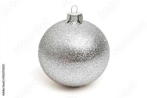 A shiny silver Christmas ornament against a clean white backdrop, perfect for festive season designs and holiday-themed projects