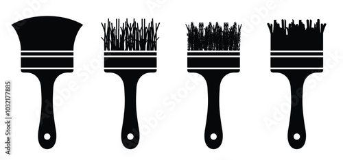 Cartoon paintbrush or paintbrushes with brush stroke. paintbrush silhouette icon. Black grunge paint brush logo. Carpentry tools