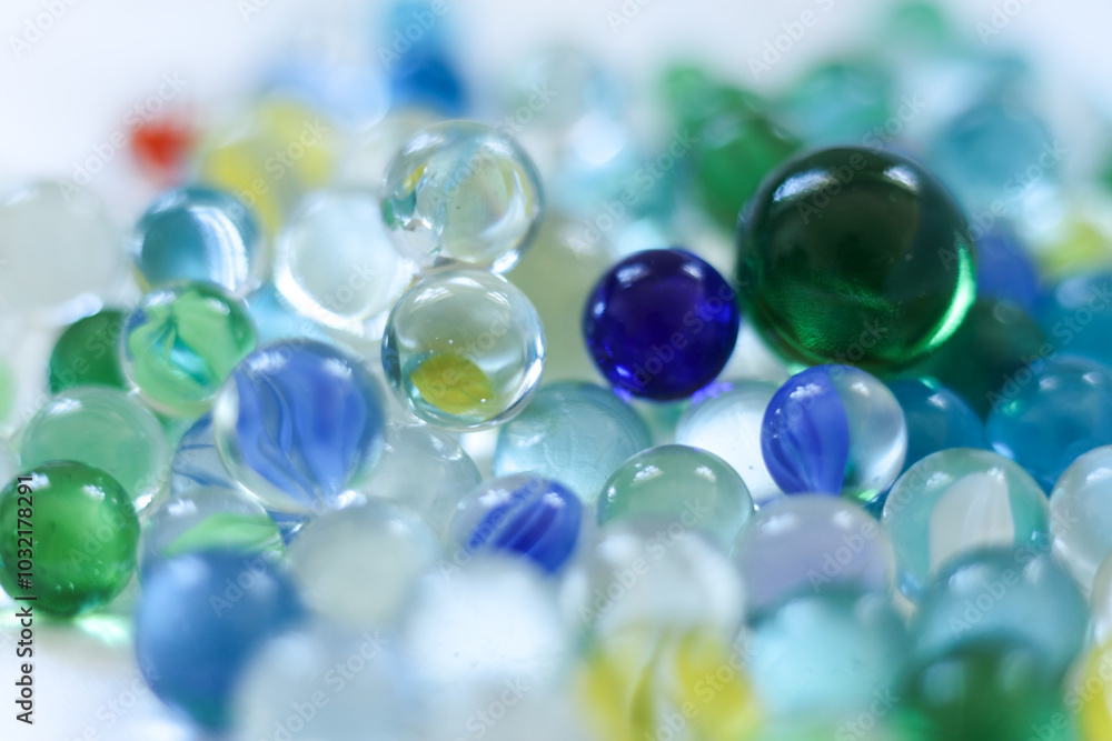 Colorful marbles close-up photography. Selective focus.	