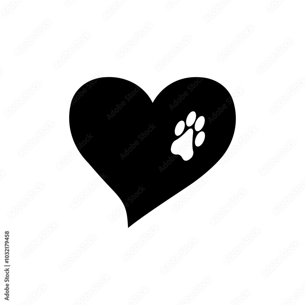 Animal love. Paw print on black heart Animal love. Paw print on black heart