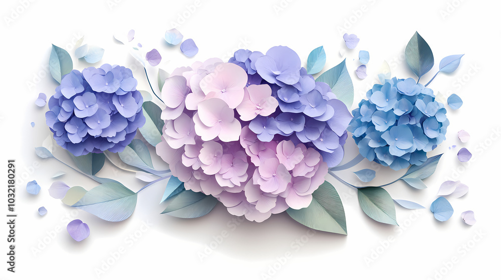 hydrangea flowers logo 3d vector papercut hydrangea flowers logo 3d vector papercut