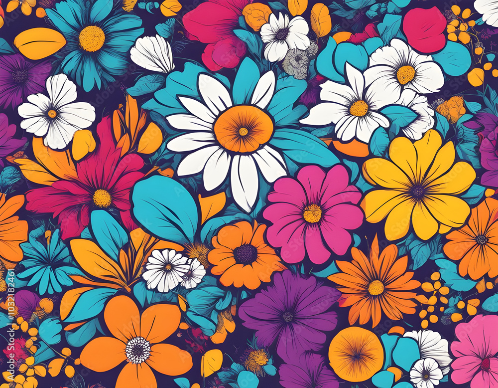 colorful flower with cool isolated pop art style background colorful flower with cool isolated pop art style background