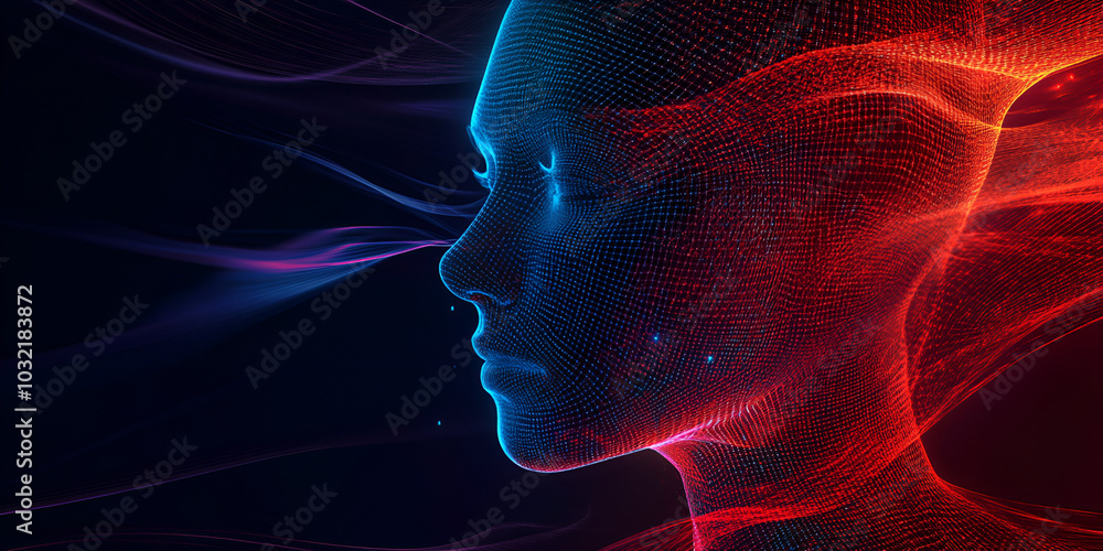 Neon Glowing Profile of Woman in Futuristic Visualization Neon Glowing Profile of Woman in Futuristic Visualization