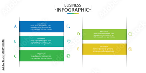 Business infographic design template with 5 options, steps or processes.