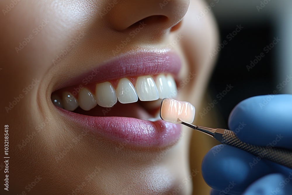 Obraz premium Close up of a dentist examining a patient's teeth with a dental mirror.