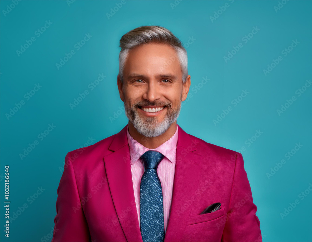Headshot Portrait of a Smiling Mature Man with Contemporary Style, Isolated on Color Background with Ample Copy Space Headshot Portrait of a Smiling Mature Man with Contemporary Style, Isolated on Color Background with Ample Copy Space