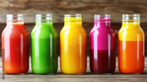 Wallpaper Mural Assortment of colorful smoothies in glass bottles on a textured background. Torontodigital.ca