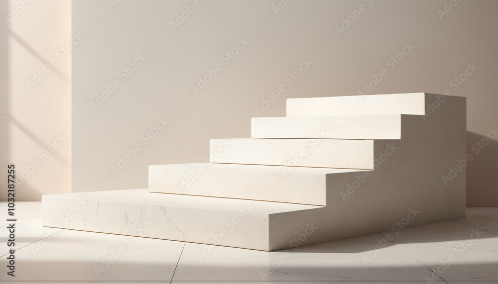 White Stone Slabs Stepped Podium - 3D Product Display Mock-up with Pastel Background. White Stone Slabs Stepped Podium - 3D Product Display Mock-up with Pastel Background.